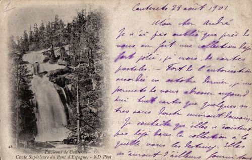 Carte Postale Ancienne, France, Hautes Pyrénées ( 65 ), Environs De Cauterets, Chute Supérieure Du Pont D'espagne - Oblitération Du 29/08/1901