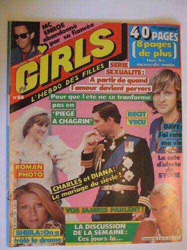 Girls Aout 1981   N° 84 : Charles Et Diana.Dave.Sheila.Mc Enroe