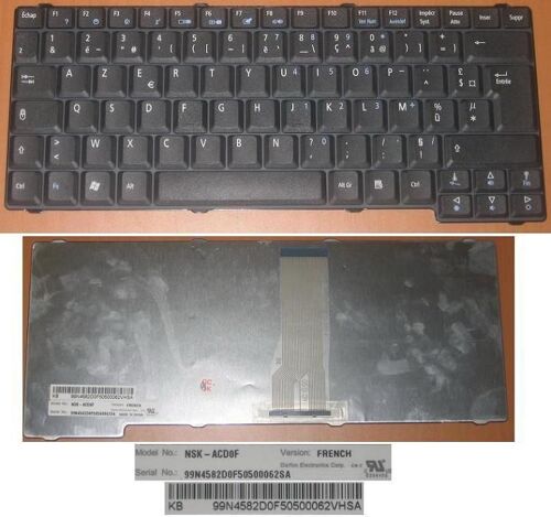 Clavier Azerty Français / French Pour Acer TravelMate TM240 TM 240 250 2000 , 2500 Series, Acer Aspire 1360 1500 Series, Extensa 2500 Series, Noir / Black, Model: NSK-ACD0F, P/N: 99.N4582.D0F