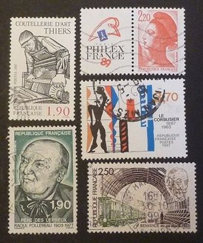 France Oblitéré N°2452-53-61-67-70 Lot De 5 Timbres De 1987