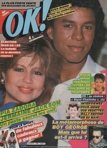 Ok Age Tendre   N° 476 : 1985 Pia Zadora/Germaine Jackson/Billy/Boy George/Michel Lebb/Dorothee/Autheuil/Sophie Marceau (1/4p)/Huppert/Karen Cheryl/Village People