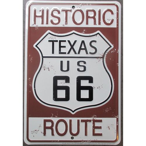 Plaque Route 66 Historic Marron Texas 30x20 Cm Tole Deco Mother Road Usa