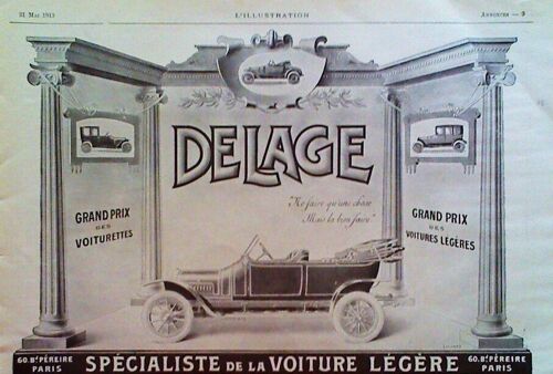 Publicite Ancienne (Mai 1913) Pour Les Automobiles " Delage " 60 Boulvard Pereire A Paris