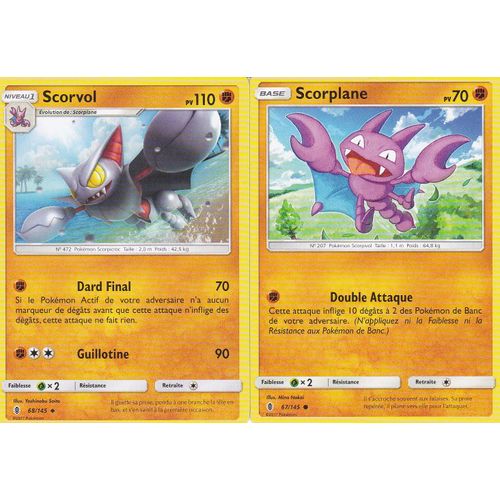 2 Cartes Pokemon - Scorvol 68/145 Et Scorplane 67/145 - Soleil Et Lune 2 Gardiens Ascendants - Française
