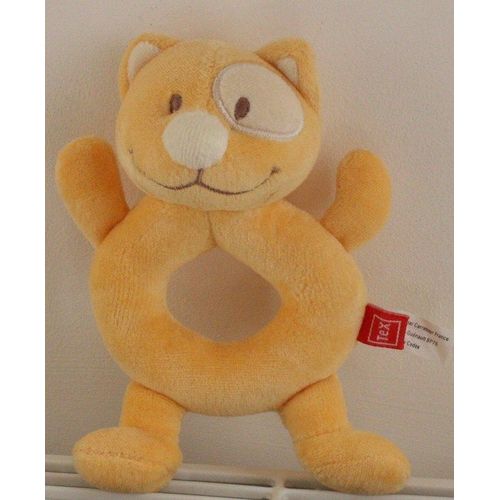 Peluche Chat Hochet   Tex - Couleur Abricot - 10 Cm