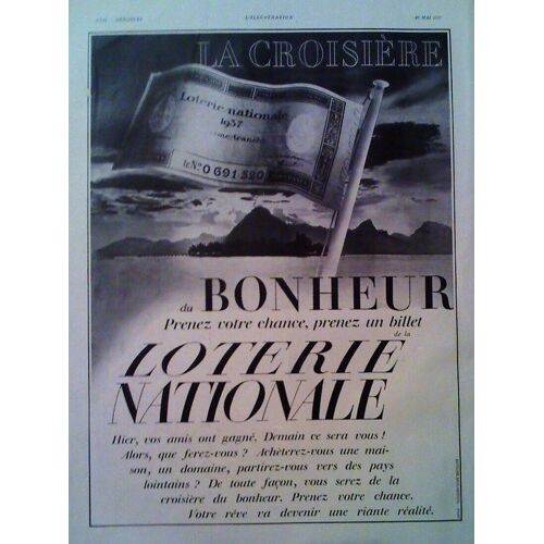Publicite Ancienne (Mai 1937) Pour La " Loterie Nationale " : La Croisiere Du Bonheur !