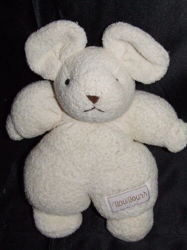 Souris Nounours Doudou Blanc Cassé Bouclettes Grelot Peluche 24 Cm