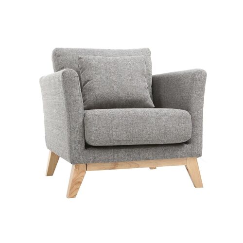 Fauteuil scandinave déhoussable gris clair et pieds bois clair OSLO