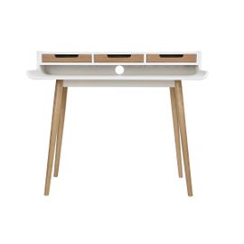 Bureau Scandinave Bois Et Blanc 3 Tiroirs L110 Cm Opus