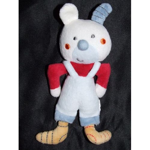 Chien Auchan Doudou Lapin Blanc Bleu Rouge Orange Peluche De 16 Cm + Oreilles De 3 Cm