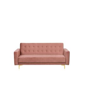 Canapé Convertible 3 Places En Velours Rose Aberdeen