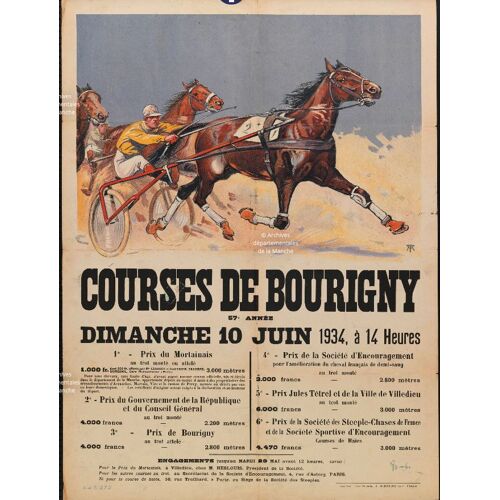 Affiche Courses De Bourigny 1934