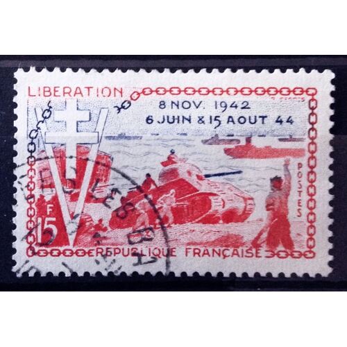 Libération - 10ème Anniversaire - 15f Rouge & Bleu (Superbe N° 983) Obl - France Année 1954 - N11442