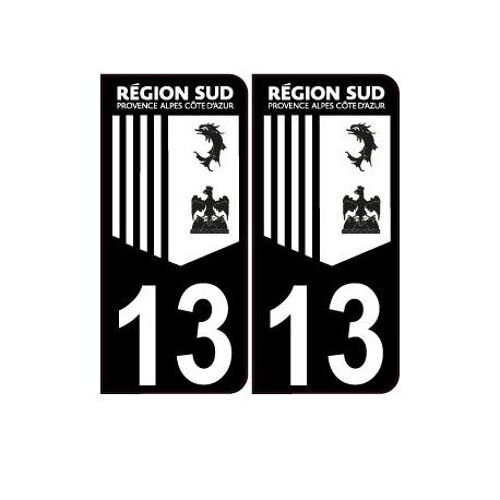 13 Bouches-Du-Rhône Région Sud Logo Noir Sticker Autocollant Plaque Immatriculation Auto - Couleur : Arrondis - Angles : Arrondis