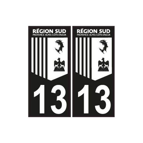 13 Bouches-Du-Rhône Région Sud Logo Noir Sticker Autocollant Plaque Immatriculation Auto - Couleur : Droits - Angles : Droits
