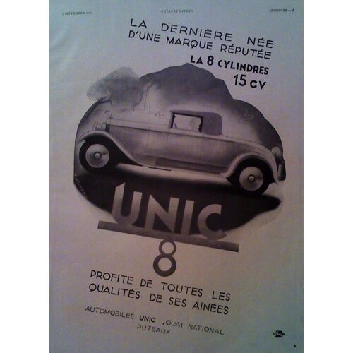 Publicite Ancienne (Septembre 1930) Pour Les Automobiles " Unic " 8 Cylindres