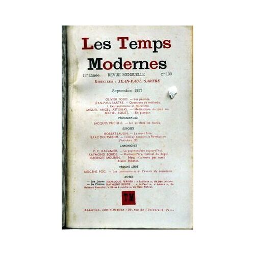 Temps Modernes (Les) N° 139 Du 01/09/1957
