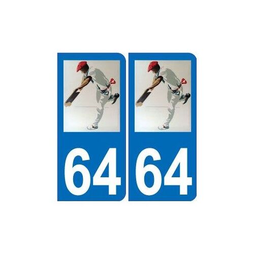 64 Pelotari Pelote Basque Chistera Sticker Autocollant Plaque Immatriculation Auto - Couleur : Blanc - Angles : Arrondis