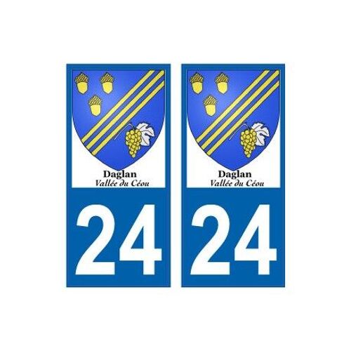 24 Vallée Ceou Daglan Autocollant Plaque Immatriculation Auto Ville Sticker - Couleur : Bleu - Angles : Droits