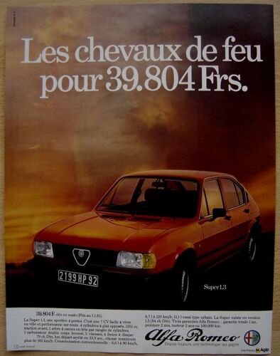 Publicité Papier - Voiture Alfa Romeo Super 1.3 De 1981