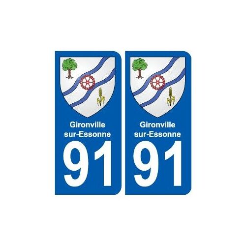 91 Gironville-Sur-Essonne Blason Autocollant Plaque Stickers Ville - Couleur : Arrondis - Angles : Arrondis