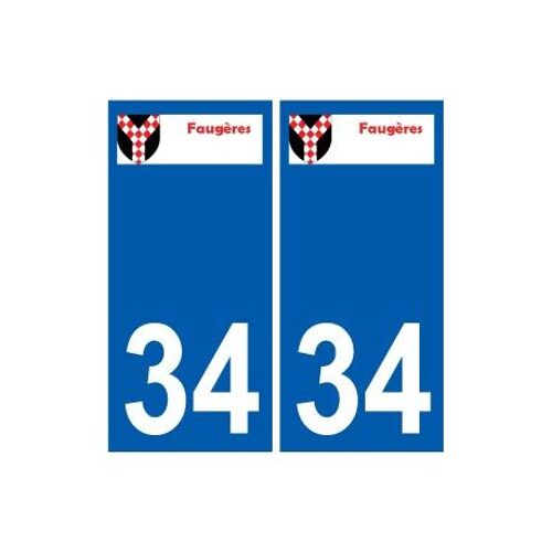 34 Faugères Logo Autocollant Plaque Stickers Ville - Couleur : Droits - Angles : Droits