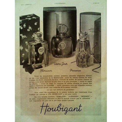 Publicite Ancienne (Mai 1937) Pour Les Parfums " Floraison ", " Demi Jour " Et " Presence " Du Parfumeur Parisien " Houbignant "
