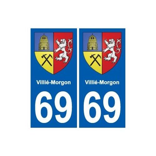 69 Villié-Morgon Blason Autocollant Plaque Stickers Ville - Couleur : Droits - Angles : Droits