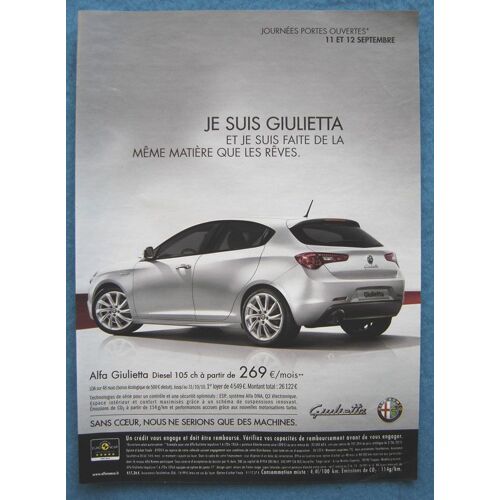 Publicité Papier - Voiture Alfa Romeo Giulietta De 2010
