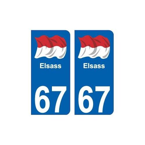 67 Elsass Alsace Drapeau Logo 999 Sticker Autocollant Plaque Immatriculation Auto - Couleur : Bleu - Angles : Arrondis
