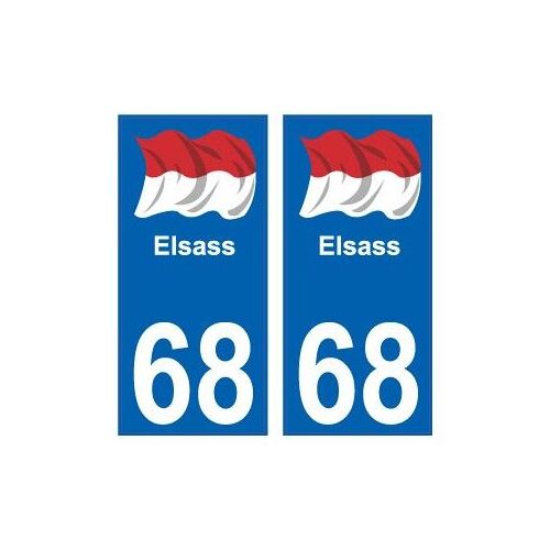 68 Elsass Alsace Drapeau Logo 666 Sticker Autocollant Plaque Immatriculation Auto - Couleur : Bleu - Angles : Droits