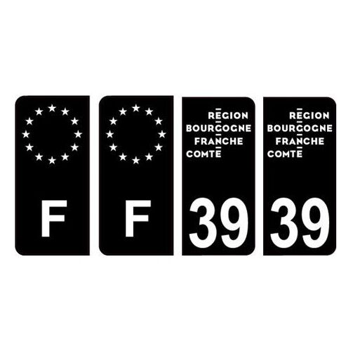 39 Jura Logo Noir Autocollant Plaque Immatriculation Auto Ville Sticker Lot De 4 Stickers - Couleur : Arrondis - Angles : Arrondis