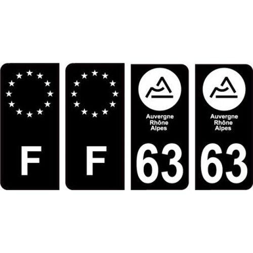 63 Puy De Dome Nouveau Logo Noir Autocollant Plaque Immatriculation Auto Ville Sticker Lot De 4 Stickers - Couleur : Arrondis - Angles : Arrondis