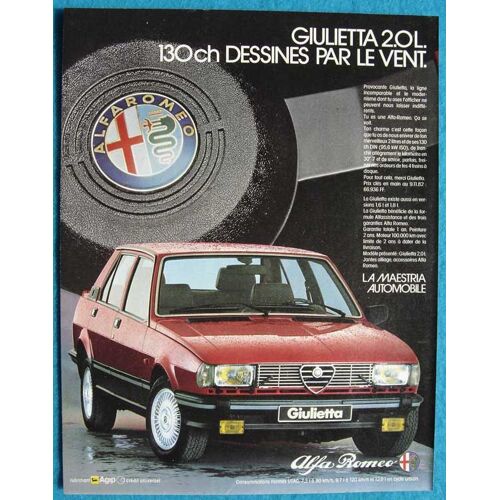 Publicité Papier - Voiture Alfa Romeo Giulietta 2.0 L 130ch De 1983