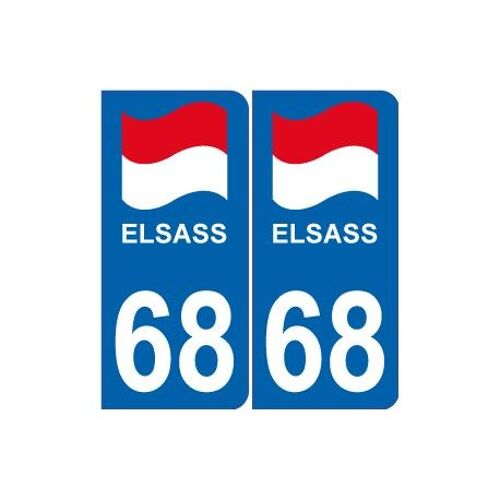 68 El Elsass Alsace Drapeau Logo 364 Sticker Autocollant Plaque Immatriculation Auto - Couleur : Bleu - Angles : Arrondis