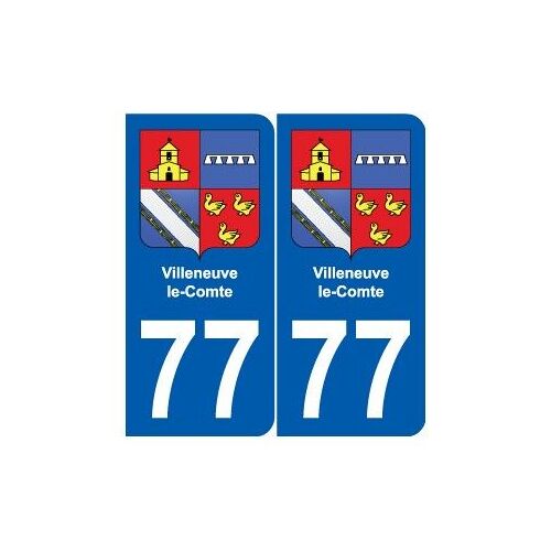 77 Villeneuve-Le-Comte Blason Autocollant Plaque Stickers Ville - Couleur : Arrondis - Angles : Arrondis
