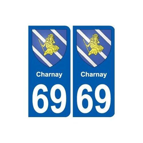 69 Charnay Blason Autocollant Plaque Stickers Ville - Couleur : Arrondis - Angles : Arrondis