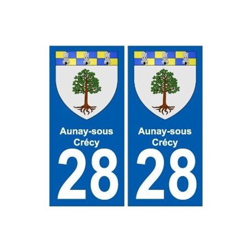 28 Aunay-Sous-Crécy Blason Autocollant Plaque Stickers Ville - Couleur : Droits - Angles : Droits