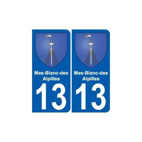 13 Mas-Blanc-Des-Alpilles Blason Autocollant Plaque Stickers Ville - Couleur : Arrondis - Angles : Arrondis