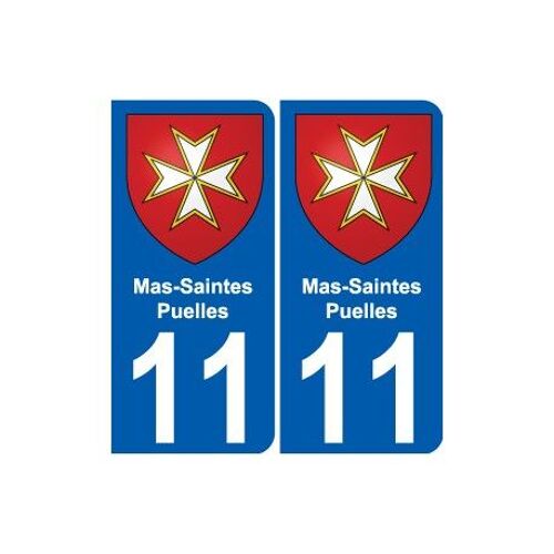 11 Mas-Saintes-Puelles Blason Autocollant Plaque Stickers Ville - Couleur : Arrondis - Angles : Arrondis
