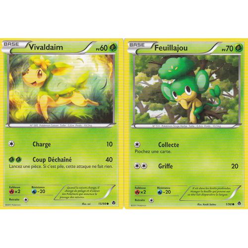 2 Carte Pokemon - Vivaldaim 15/98 Et Feuillajou 1/98 - Édition Noir Et Blanc Pouvoirs Émergents - Françaises