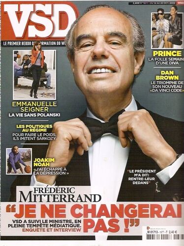 Vsd   N° 1677 : 14 Octobre 2009 - Frédéric Mitterrand (Couv+6p) Prince (Couv+2p) Joakim Noah (Couv+2p) Gerard Jugnot (4p) Sanseverino (5p) Tokio Hotel (1p)