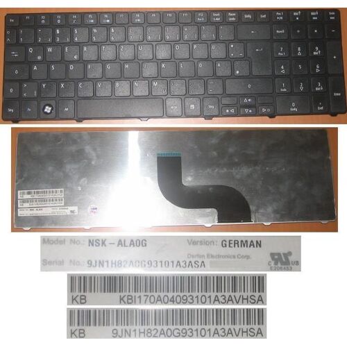 Clavier Qwertz Allemand / German Pour Acer Aspire 5810 5810T 5536 5536G 5738 Series, Noir / Black, Model: NSK-ALA0G, P/N: 9J.N1H82.A0G