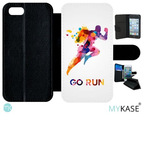 Etui A Rabat - Go Running Motivation - Compatible Avec Apple Iphone Se 2020 - Simili-Cuir - Bord Noir
