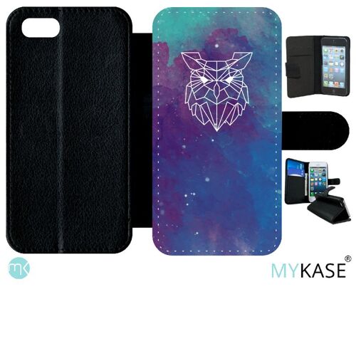 Etui A Rabat - Hyper Animals Space Chouette - Compatible Avec Apple Iphone Se 2020 - Simili-Cuir - Bord Noir