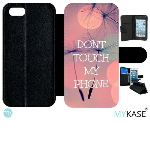 Etui A Rabat - Dont Touch My Phone Fond Rose Poudree - Compatible Avec Apple Iphone Se 2020 - Simili-Cuir - Bord Noir