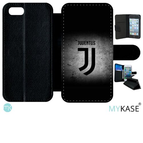 Etui A Rabat - Juventus Foot Logo Fond Noir - Compatible Avec Apple Iphone Se 2020 - Simili-Cuir - Bord Noir