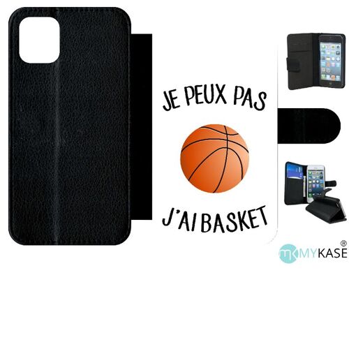 Etui A Rabat - Je Peux Pas J Ai Basket Fond Blanc - Compatible Avec Apple Iphone 11 - Simili-Cuir - Bord Noir