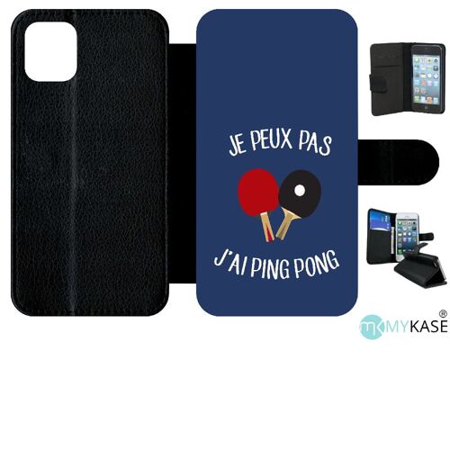 Etui A Rabat - Je Peux Pas J Ai Ping Pong Fond Bleu - Compatible Avec Apple Iphone 11 - Simili-Cuir - Bord Noir