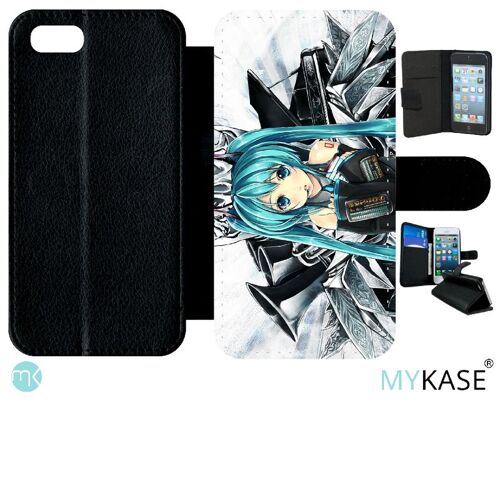 Etui A Rabat - Manga Fille - Compatible Avec Apple Iphone Se 2020 - Simili-Cuir - Bord Noir
